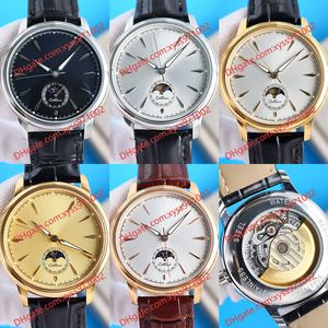 5 Men's luxury rose gold watch m50535 40mm silver dial 316 steel case cowhide strap black watches ETA2824-2 movement fashion watchs moon phase display gold wristwatch