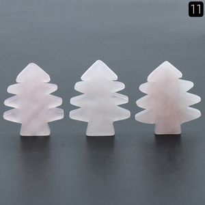 3 Pieces Rose Quartz Healing Crystal Stones Pendant Mini Christmas Tree Desk Ornament Pocket Stone Home Office Christmas Decoration