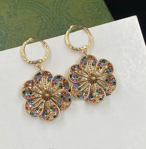 Big Flower Dangle Earrings Stud Vintage Colorful Rhinestone Flowers Eardrop Earring Women Lady Party Birthday Christmas Gifts With Box 916