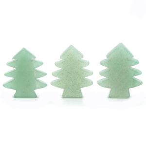 3 peças Green Aventurine Healing Crystal Stones Pingente Mini Christmas Tree Desk Ornament Pocket Stone Home Office Decoração de Natal