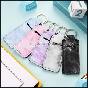 Party Favor Lip Holder Key Buckle Neoprene Marble Prints Lipstick ers Keychain S￶t Chapstick ￤rmar Keyring of Party Souvenirs 1 6 DH8WE