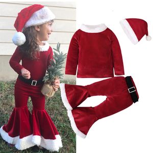 Kleidung Sets Kinder Weihnachten Santa Claus Outfit geboren Winter Fleece Tops Hosen Hüte Baby Jungen Mädchen Kleidung Kostüm Weihnachten 221118