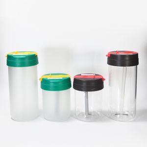 12oz 20oz Sublimation Blank Frosted Clear Glass Tumbler Heat Transfer Printing Sippy Cup With Flip Colorful Lid Outdoor Sports Water Drinking Straw Bottle B5