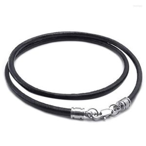 Dog Collars Jewellery Leather Rope Chain Necklace Stainless Steel Clasp Black Silver Width 4mm Length 30 Inch