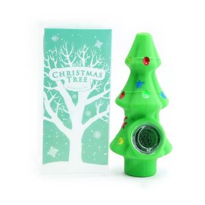 New Christmas tree silica gel smoking pipe food material easy cleaning pipe with glass bowl silicone cigarette fittings wholesale water pipes