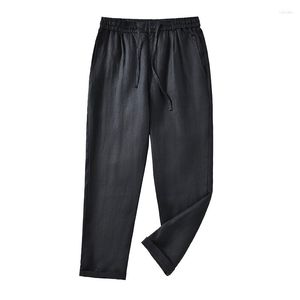 Men's Pants Men Dress Casual Black Pure Linen Loose Fashion Solid Color Trousers Male Brand Clothing