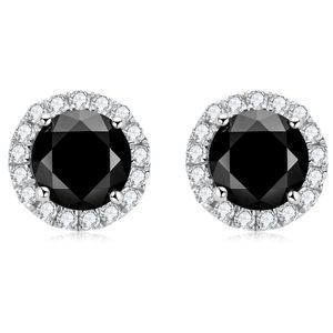 Unisex Fashion Bling 925 Sterling Silver Black Round Moissanite Stone Earrings Studs for Men Women Nice Gift
