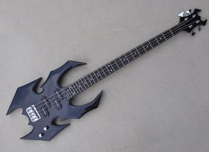 4 Strings Unusual Black Electric Bass Guitar with 27 Frets Rosewood Fingerboard Can be Customized As Request