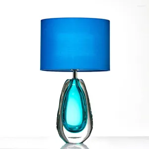 Table Lamps Modern Blue Glass Cloth E27 Desk Lamp Aegean Simple Living Room Bedroom Study Home Decoration Light LED Warm White Fixture