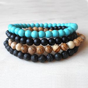 Bracelets de charme Conjunto de pulseiras masculinas Lava Pedra fosco de Onyx com contas 4pcs/conjunto de manchas de mala para ele jóias