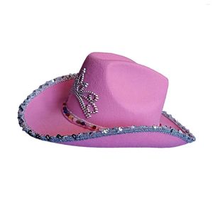 Beralar Wild West Cowgirl Şapka Tiara Pom Balls ile Dekoratif Geniş Brim Cowboy Oyun Kızlar Yetişkin Gençler Giyin