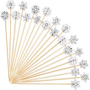 Bar Tools 100 pcs/ pack Christmas Snowflake Cocktail Picks Fruits Bamboo Toothpicks Xmas Cake Topper Pick for Drink Fruit XB1