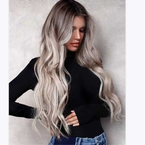 Parrucche da donna Black Grey Fade Middle Parting Long Big Wave Capelli ricci Copricapo per feste