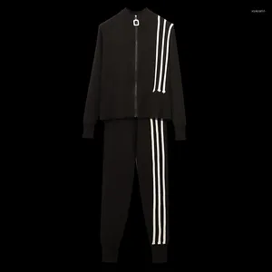 Women's Two Piece Pants Plus Size Women Autumn Tracksuit 2 Sets Sports Long Sleeve Zipper Cardigan And Striped Gym Jogging