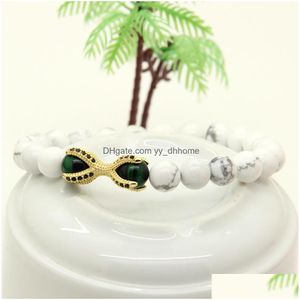 Charm Bracelets Wholesale 10Pcs/Lot Micro Inlay Black Cz Beads Eagle Paw Charms Bracelets White Howlite Marble Stone With Green Tige Dh9Pc