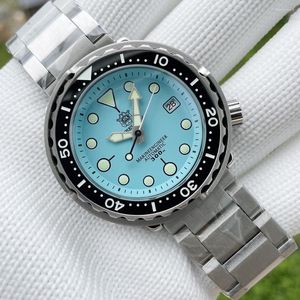 Wristwatches Steeldive SD1975 Turquoise Dial Ceramic Bezel 30ATM 300m Waterproof Stainless Steel NH35 Tuna Mens Dive Watch Luxury