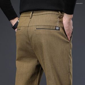 Calça masculina fit regular homens casuais alongam cintura elástico