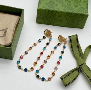 Fashion Long Chain Colorful Diamond Dangle Earrings Classic Letter Stud Earring Women Rhinestone Eardrop Birthday Christmas Gifts With Box