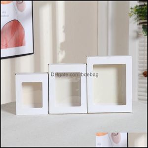 Andra evenemangsfestleveranser DIY Party Vintage Kraft Box med Window Paper Presentlådor Cake Packaging för Wedding Home Muffin Christm Dhjuv