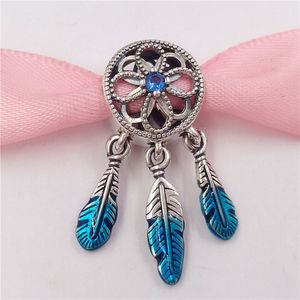 925 Sterling Silver Valentines Day Jewelry Women Pandora Blue Dreamcatcher Designer Charms Chain Diy Crystal Bracelet Making Kit for Girls Bead Bangle 799341C01