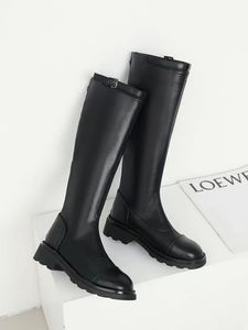 2022 luxury Long Stretch Boots Ladies Shoes Women Knee High Round Toe Fashion Pleated Leather Black White Stitching Color Velvet