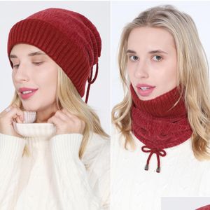 Gorro/caveira tampas mtifunction dstring chapéu pescoço lã de lã forrada de inverno gorro skl de pescoço para mulheres entrega de gotas fash dh0sp