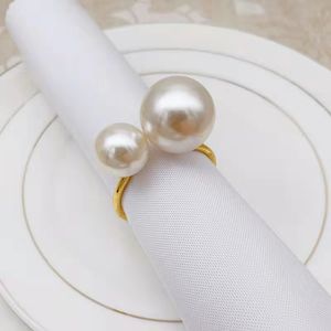 6 PC Elegante parels Napkin Ringen Goud doopbangband metalen servet houder bruiloft geschenk bruids douche decor feestje