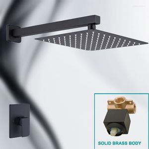 Bathroom Shower Sets Fixture Set Stainless Steel Black Wall Mounted Conceal Valve 10 Inch Square Overhead Rotatable With Arm