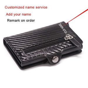 Wallet Customized Anti-theft Carbon Men Fiber Credit Card Holder Organizer Zipper Coins Pocket RFID with Money Clips 221030