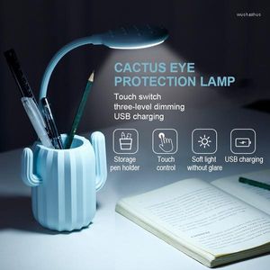 Lampade da tavolo 3w 1200mA Lampada portapenne Cactus Luce notturna a LED Ricarica USB Touch Comodino Scrivania per bambini