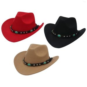 Berets unisex poczuć Western Cowboy Hat szeroką grzbiet sunhat z paskiem buty