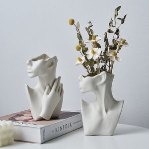 Vasos enfrentam vaso de cerâmica Modern Art Sculpture Home Decoration Plant Pots Decorative Living Room Combattop Flower Gifts 221118