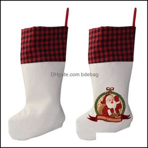 Decora￧￵es de Natal Sublima￧￣o Buffalo Plaid Christmas Meking 4 Cores Blank Halloween Candy Socks Santa Gift Bag Tree ORA DHV2X