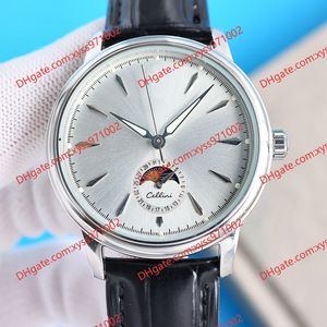 Gümüş Erkekler Gözetleme Ay Faz Ekran Lüks Rosegold M50505 kol saati 40mm altın kadran 316L kasa siyah cowhide kayış saat ETA2824-2 hareket moda saatleri 116400