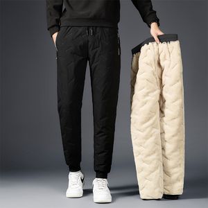 Men's Pants Winter Fleece Thick Lambswool Warm Sweatpants Casual Water Proof Big-Size Wool Trousers Male Black Gray Joggers 221117