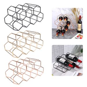 Tabletop Wine Racks Wabe moderne Metall Hexagon 9 Flaschenlagerhalter Bienenstock -Display Organizer 221118