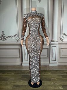 Casual Dresses Sparkly Silver Big Transparent Long Evening Birthday Celebrate Luxurious Costume Dancer Flashing 221117