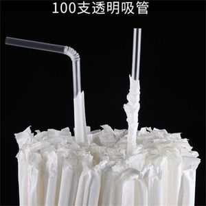 100 adet tek kullanımlık plastik pipetler bireysel ambalaj süt suyu içme saman içme şeffaf bükülebilir pipetler düğün parti tedarik 1 88mn d3