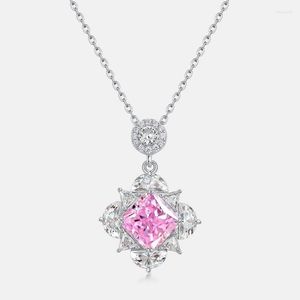 Colares de pingentes 925 colar de prata esterlina para mulheres 10 mm Laboratório criado diamante rosa azul amarelo pedras finas do presente