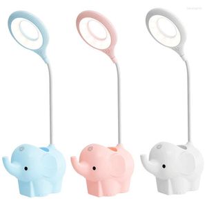 Lampade da tavolo Lampada da scrivania con elefante per animali domestici carino Protezione per gli occhi a LED Dormitorio Luci di apprendimento regolabili con temperatura a tre colori tipo touch