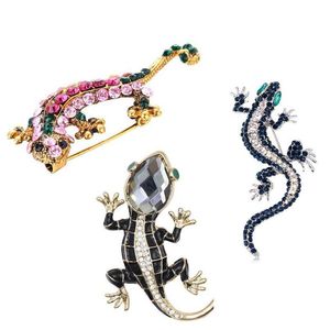 Stift broscher stift broscher unika gecko brosch blå zirkonögon sier färg inlay crystal rose för kvinnor smycken strass djur dhpap