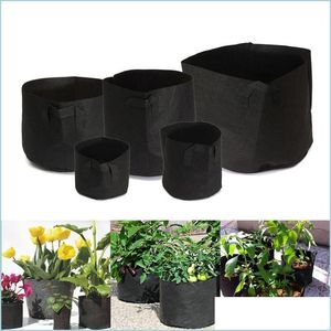 Planters Pots Non Woven Grow Bag With Strap Handles Vegetable Plant Planters Aeration Fabric Breathable Garden Flower Pots Black 5 Dhc1C