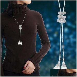 Pendant Necklaces Tassel Pendant Necklace Rhinestone Crystal Pearl Long Chain New Fashion Women Metal Sweater Party Necklaces Jewelr Dhdra