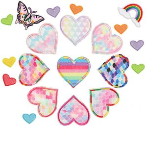 Notions Rainbow Love Heart Iron on Patches for Clothes Colorful Embroidered Patch Appliques Sewing Decorating DIY Jeans Hats Curtain Backpacks