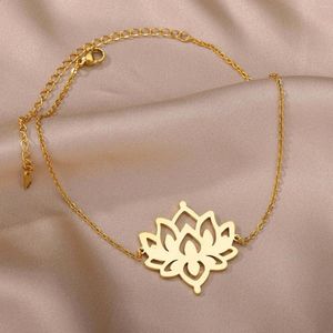 Anklets Elegant Lotus Anklet For Women Stainless Steel Gold Color Flower Bracelet Foot Chain Christmas Party Jewelry Gift