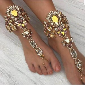 Anklets fot thong rhinestone anklet brud strandiga barfota sandaler f￶r kvinnor t￥ ring sommar smycken ankel armband boho 23 9cm