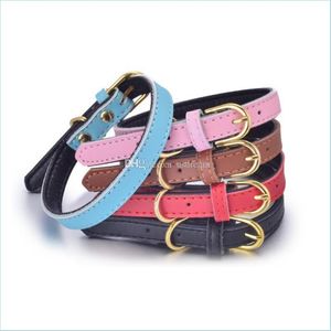 Dog Collars Leashes Gold Pin Buckle Dog Collar Adjustable Fashion Leather Collars Neck Dogs Supplies Black Red White Drop Delivery Dhc7X