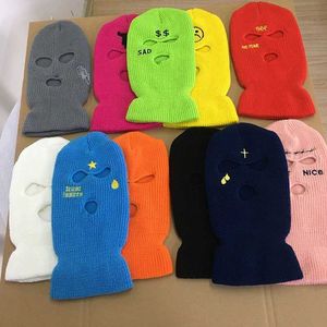 Bisiklet Caps Maskeler Neon Üç Delik Balaclava Kayak Taktik Tam Yüz Maskesi Kış Şapka Cadılar Bayramı Partisi İşlemeli Beanie Şapkalar Kış Bonnet T220928 Maske