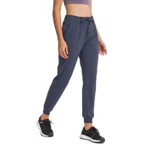 L_022 Pantaloni da jogging elasticizzati a vita alta Pantaloni da yoga con pantaloni della tuta con coulisse tascabile Jogger a figura intera