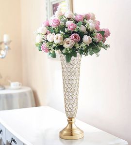 Party Decoration Home Vase Gold Crystal Wedding Flower Vases Stand Table Decorative Centerpiece for Anniversary Ceremony Birthday Event